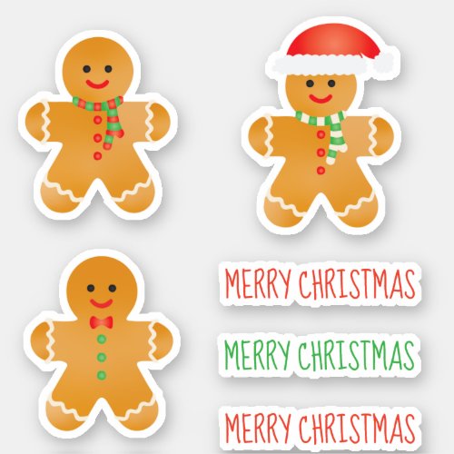 Merry Christmas Gingerbread Men Santa Hat Sticker