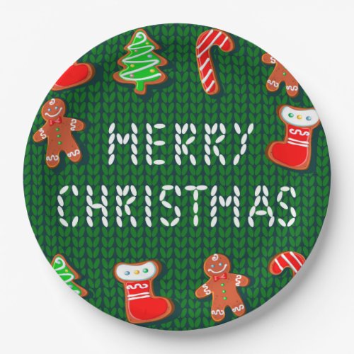 Merry Christmas Gingerbread Ornaments on Green Paper Plates