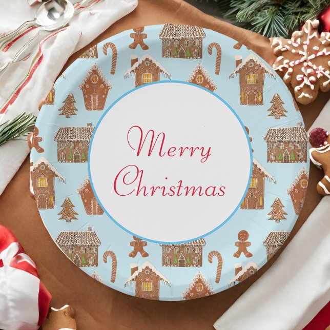Merry Christmas Gingerbread Pattern Paper Plates (Kids' holiday fun: Gingerbread pattern paper plates for festive celebrations!)