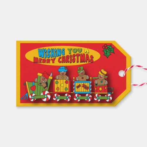 Merry Christmas Gingerbread Train Gift Tags