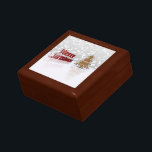 Merry Christmas Gingerbread Tree Gift Box<br><div class="desc">Delicious and elegant Christmas illustration featuring a decorated gingerbread tree and red metallic 3D greeting on a light glamorous bokeh background.</div>