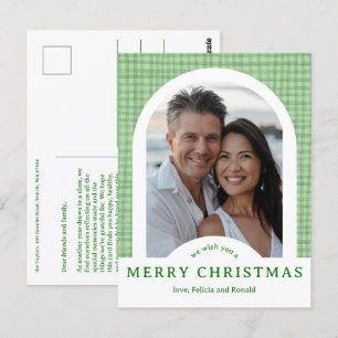 MERRY CHRISTMAS Gingham Holiday CUSTOM Arch PHOTO Postcard