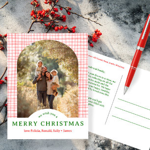 MERRY CHRISTMAS Gingham Holiday CUSTOM Arch PHOTO Postcard