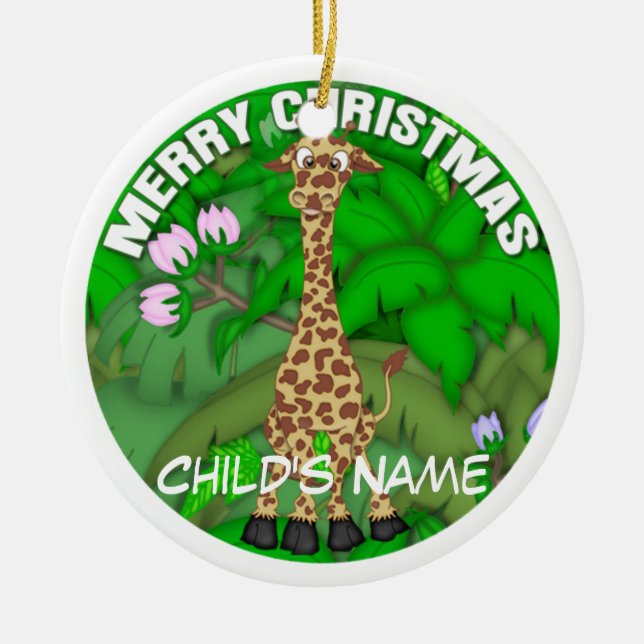 Merry Christmas Giraffe Ceramic Ornament (Front)