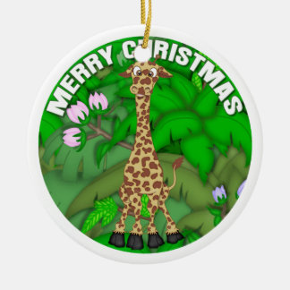 Merry Christmas Giraffe Ceramic Ornament