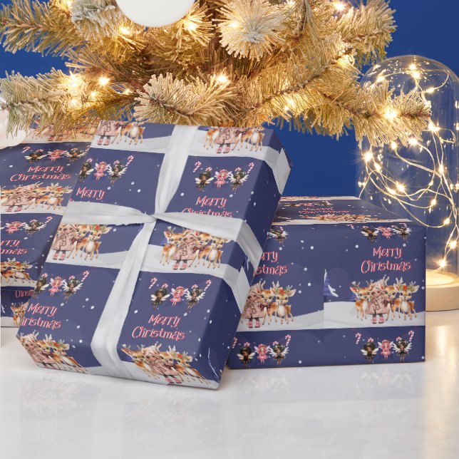 Merry Christmas Girl Reindeer Candy Cane Fairies Wrapping Paper (Holidays)