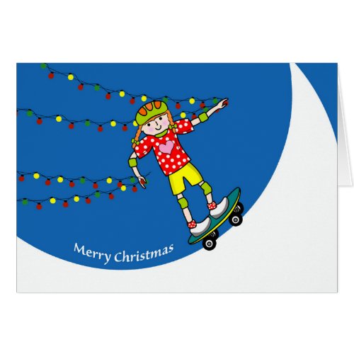 Merry Christmas Girl Skateboarder with Lights