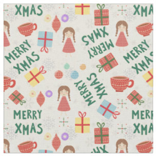 Merry Christmas girly red green pattern for her Fabric