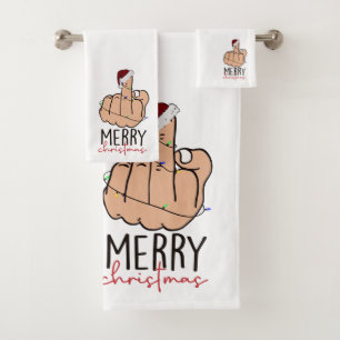 Merry Christmas Giving the Finger Bath Towel Set