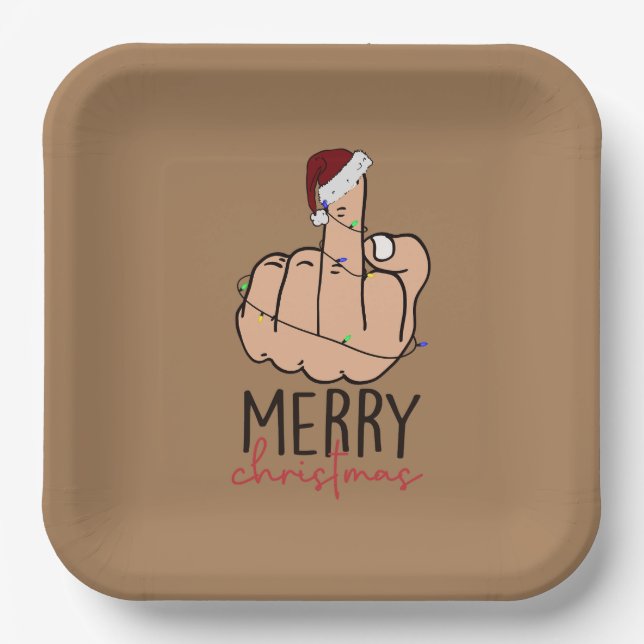 Merry Christmas Giving the Finger Paper Plates (Front)