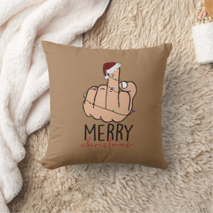 Merry Christmas Giving the Finger Throw Pillow