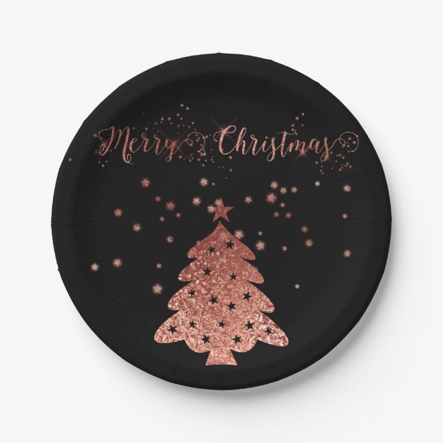 Merry Christmas Glam and Glitter Pink and Black Paper Plates (Front)