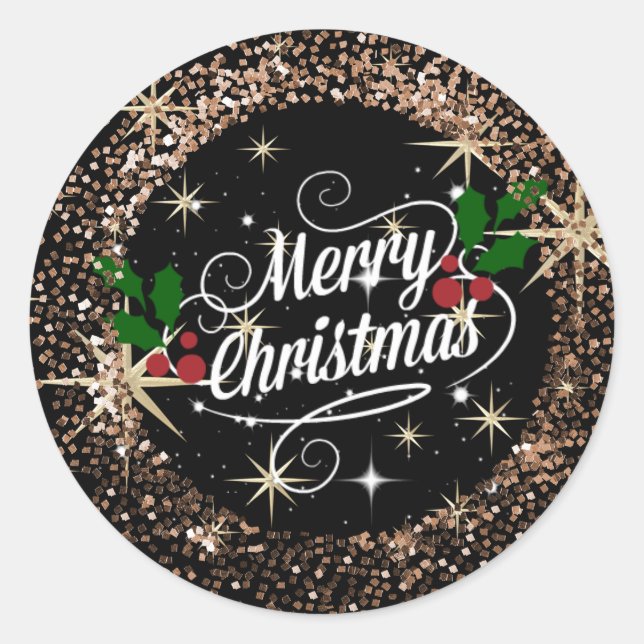 Merry Christmas, glitter and gleam Classic Round Sticker (Front)