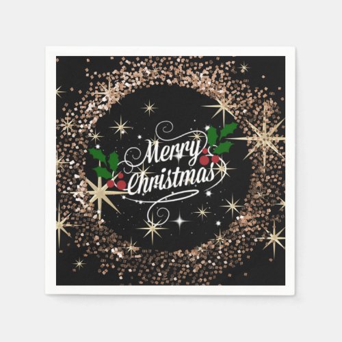 Merry Christmas glitter and shine holiday design Napkins