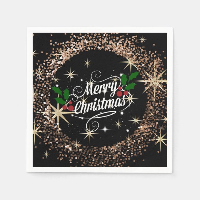 Merry Christmas glitter and shine holiday design Napkins (Front)
