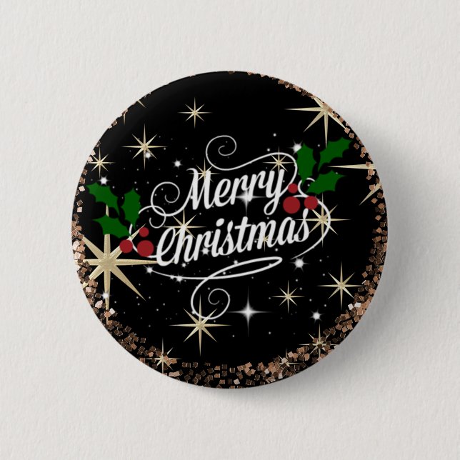 Merry Christmas glitter and sparkle holiday design Button (Front)