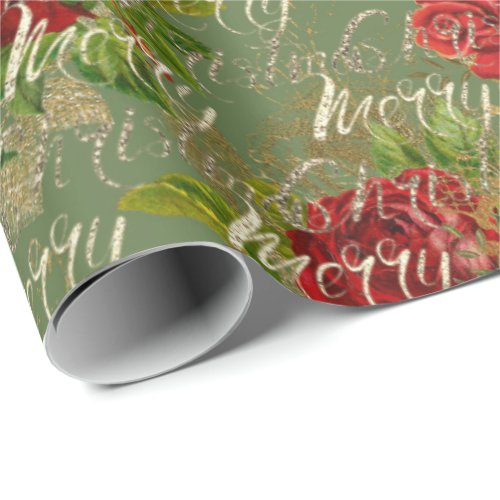 Merry Christmas Glitter Bauble Gold Red Rose Mint Wrapping Paper