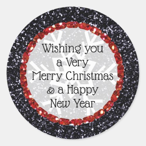 Merry Christmas Glitter Black and Red Stickers