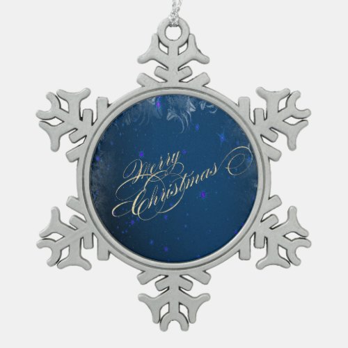 Merry Christmas GlitterBlue Snowflake Pewter Christmas Ornament