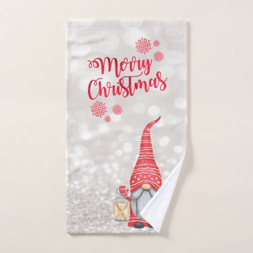 Merry ChristmasGlitter BokehCute Gnome  Bath Towel Set