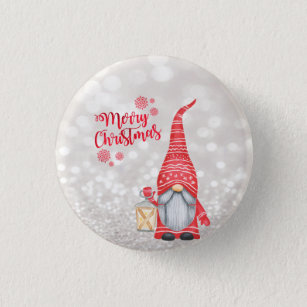 Merry Christmas,Glitter Bokeh,Cute Gnome   Button