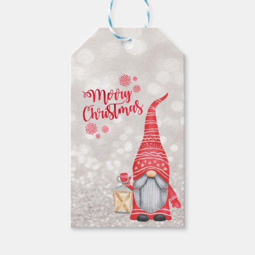 Merry ChristmasGlitter BokehCute Gnome  Gift Tags