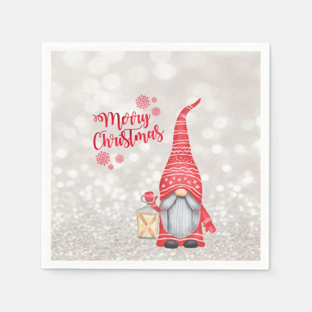 Merry Christmas,Glitter Bokeh,Cute Gnome  Napkins (Front)