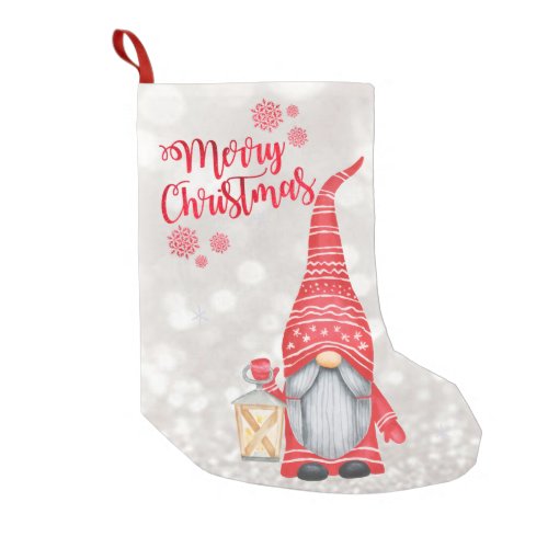 Merry ChristmasGlitter BokehCute Gnome   Small Christmas Stocking