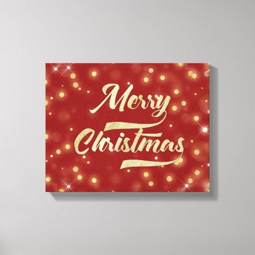 Merry Christmas Glitter Bokeh Gold Red Canvas Print
