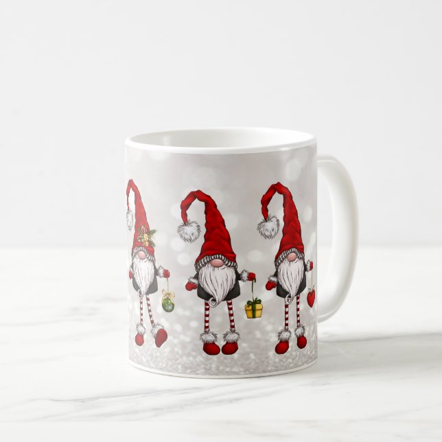 Merry Christmas,Glitter Bokeh Red Gnomes   Coffee Mug (Front Right)