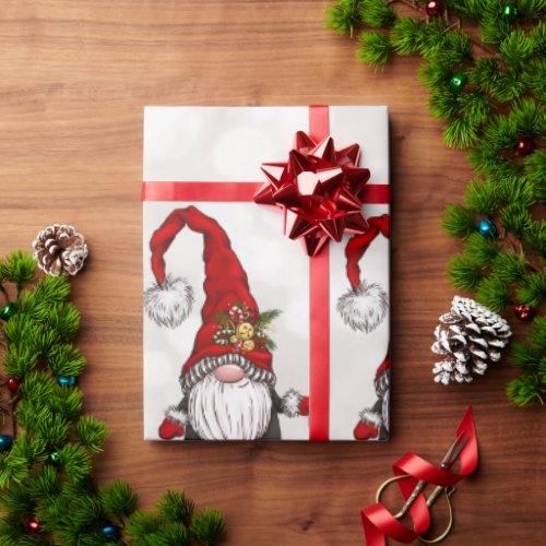 Merry ChristmasGlitter Bokeh Red Gnomes   Wrapping Paper