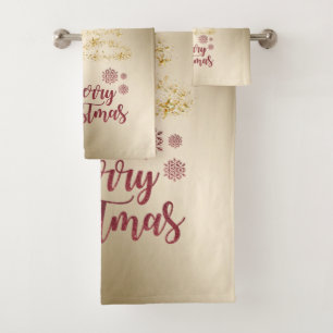 Merry Christmas Glitter . Gold Christmas Tree Bath Towel Set