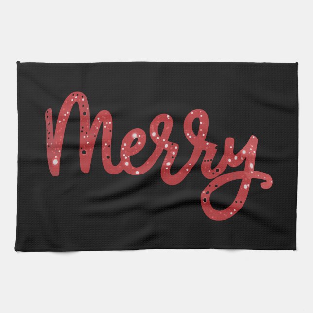 Merry Christmas Glitter Holiday  Kitchen Towel (Horizontal)