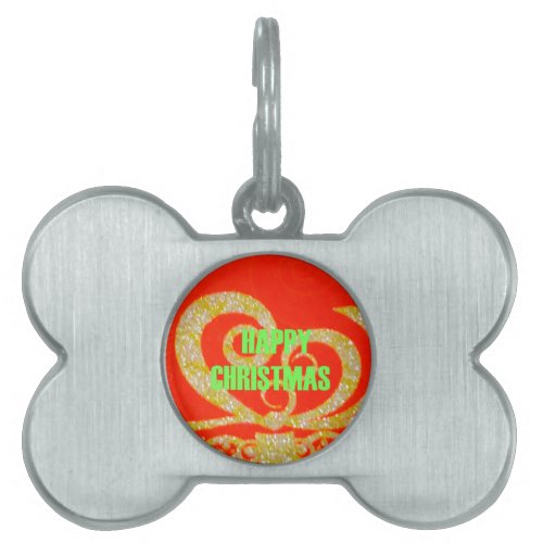 Merry Christmas Glitter Red Text Pattern Design  Pet Tag