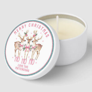 Merry Christmas Glitter Reindeer Personalized Name Mini Candle Favors