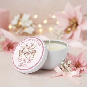 Merry Christmas Glitter Reindeer Personalized Name Mini Candle Favors