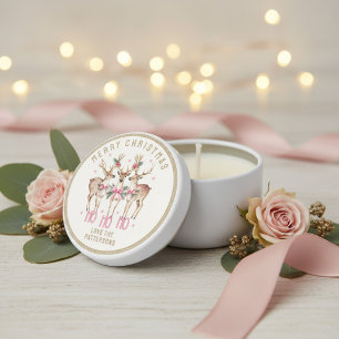 Merry Christmas Glitter Reindeer Personalized Name Mini Candle Favors