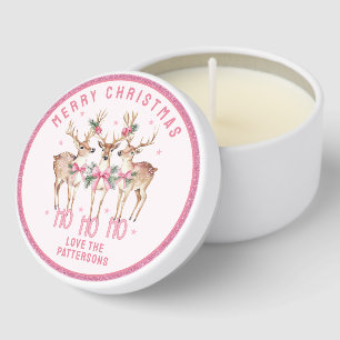 Merry Christmas Glitter Reindeer Personalized Name Mini Candle Favors
