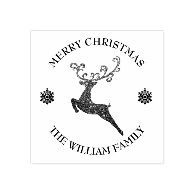 Merry Christmas Glitter Reindeer Personalized Rubber Stamp (Imprint)