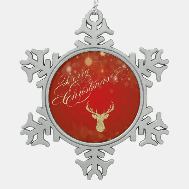 Merry Christmas, Glitter Reindeer Snowflake Pewter Christmas Ornament ...