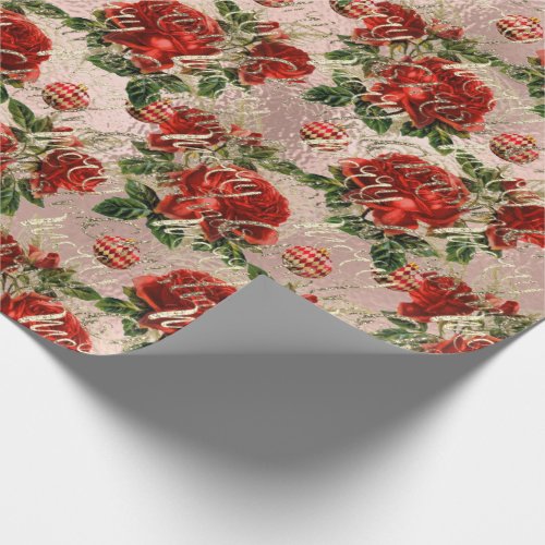 Merry Christmas Glitter Script Rose Gold Red Froze Wrapping Paper