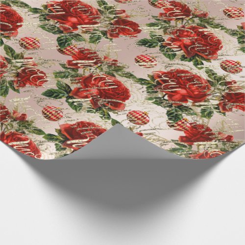 Merry Christmas Glitter Script Rose Gold Red Green Wrapping Paper