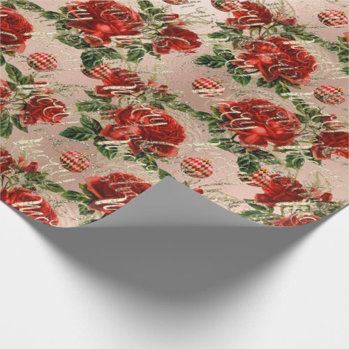 Merry Christmas Glitter Script Rose Gold Red Lux Wrapping Paper