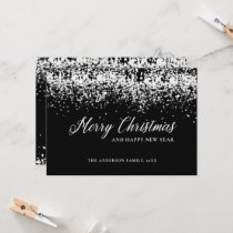 Merry Christmas Glitter Silver Greeting Card