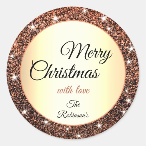 Merry Christmas Glitter Sparkle Stars Trendy Glam Classic Round Sticker