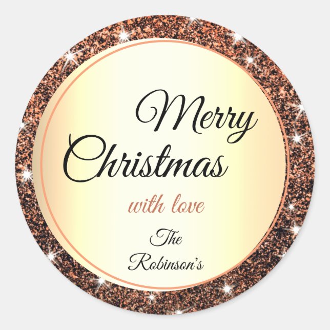 Merry Christmas Glitter Sparkle Stars Trendy Glam Classic Round Sticker (Front)
