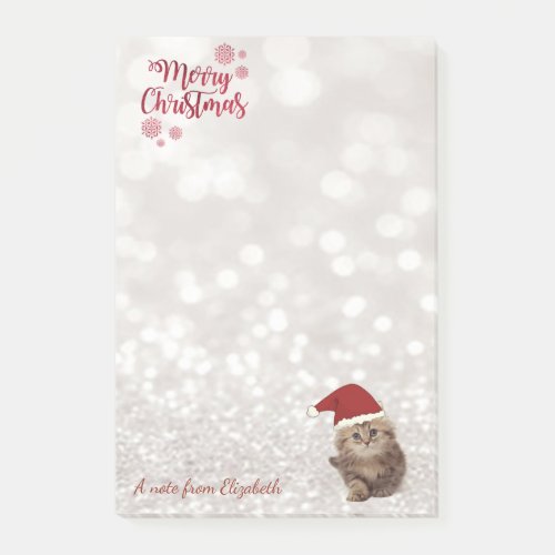 Merry ChristmasGlittery Bokeh Cat With Santa Hat Post_it Notes