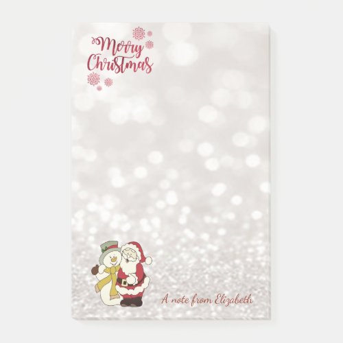 Merry ChristmasGlittery BokehSanta ClausSnowman Post_it Notes