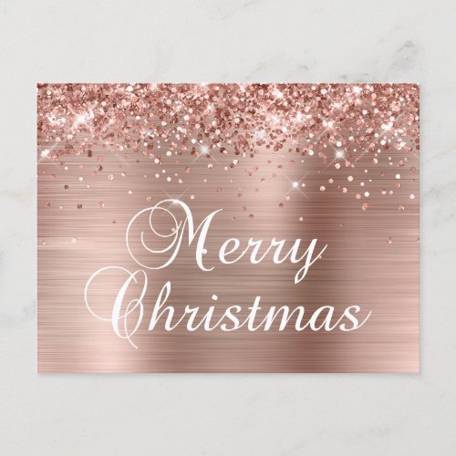 Merry Christmas Glittery Rose Gold Foil Holiday Postcard