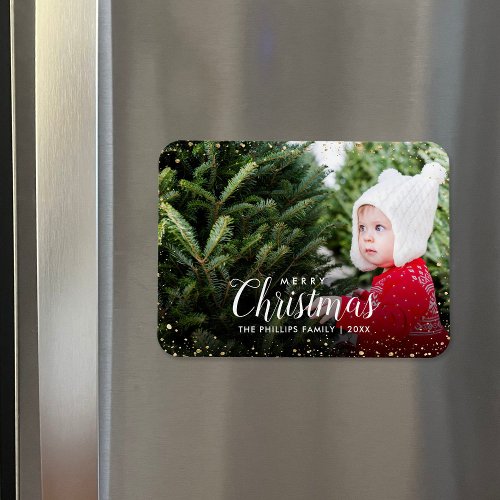 Merry Christmas  Glitz Faux Glitter Photo Overlay Magnet